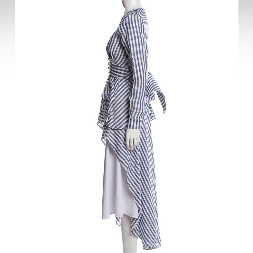 Johanna Ortiz Rio Grande Tunic Navy/white striped linen, large sash, 0, EUC - Picture 3 of 15